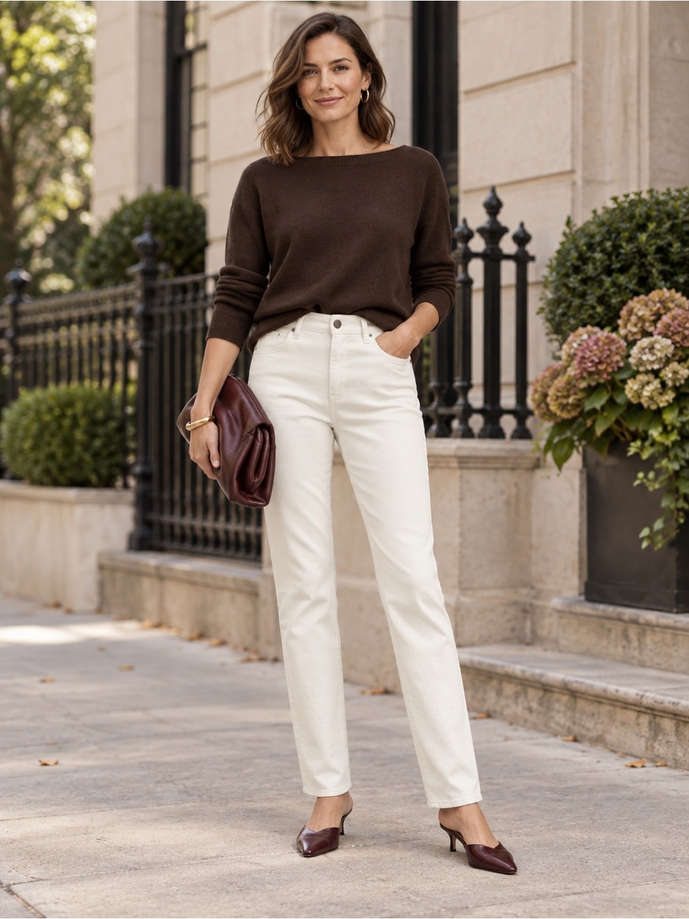 Lafayette 148 Thompson Slim Straight Leg Jeans Ivory Stretch Denim Waist 32 Inch
